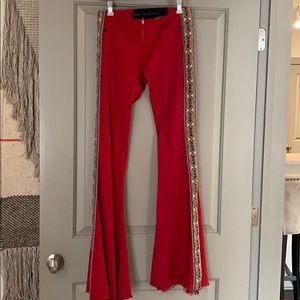 Red flare jeans